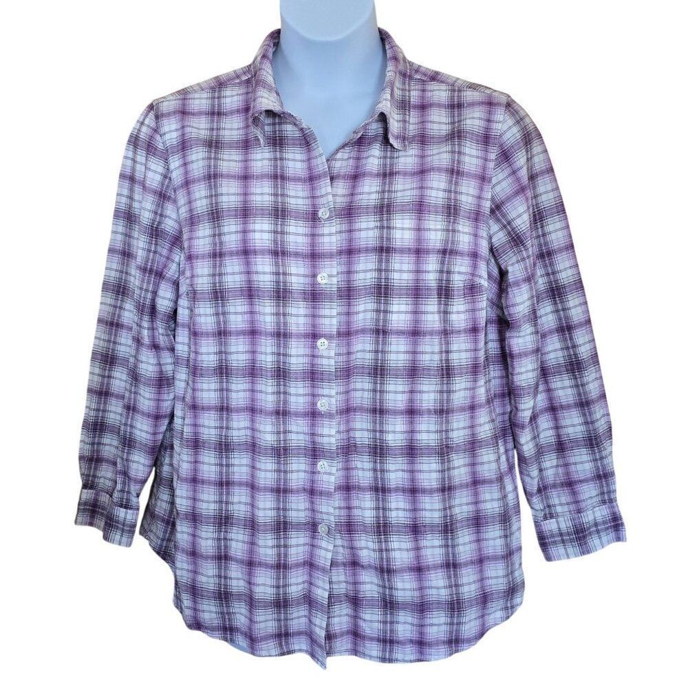 Plaid Button-Up Purple Check Casual Fashionable Flannel Western boho cottagecore